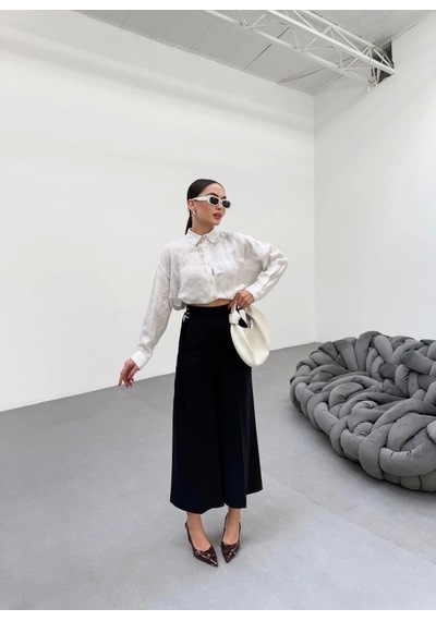 Defymoda 230 Gr Poly Viscose Full Lycra Metal Toka Aksesuarli Pantolon Lacivert