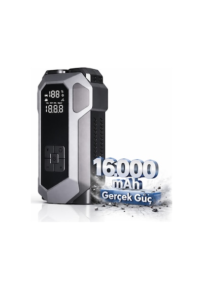 4 İn 1 Şarjlı Akü Takviye Cihazı 16.000 Mah Akım Koruma Güçlü Seri Lastik Şişirme, Led Fener