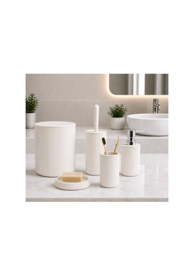 5 Li Banyo Seti Çizgili Tasarım 6,25 L Çöp Kovası + Wc Fırçası + Sıvı Sabunluk + Diş Fırçalık + Katı Sabunluk Modern Banyo Aksesuar Seti Beyaz 5 Li Banyo Seti Çizgili Tasarım 6,25 L Çöp Kovası + Wc Fırçası + Sıvı Sabunluk + Diş Fırçalık + Katı Sabunluk Modern Banyo Aksesuar Seti Beyaz