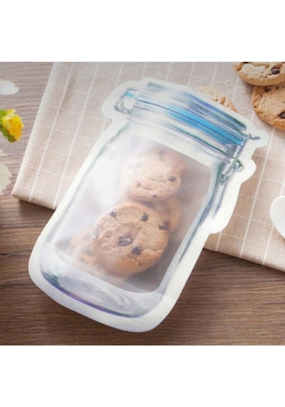 10 Adet Büyük Boy Kavanoz Görünümlü Kilitli Saklama Poşeti 600 ML