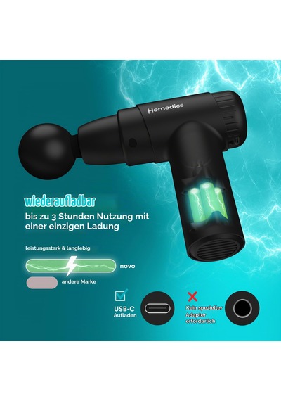 Homedics Novo Mini Masaj Tabancası, Dokunarak Masaj Aleti, Siyah