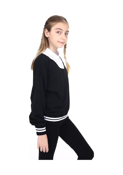 Toontoy Kız Çocuk Relax Fit Polo Yaka Düşük Omuz Baskılı Okul Sweatshirt - Garnili & 2 İplik Siyah Toontoy Kız Çocuk Relax Fit Polo Yaka Düşük Omuz Baskılı Okul Sweatshirt - Garnili & 2 İplik Siyah