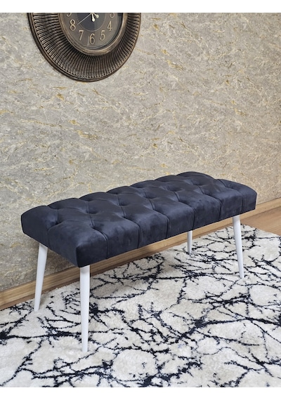 Zafir Beyaz Boyalı Sivriltme Ayaklı 90 Cm Puf Bench - Puf - Bench - Kasalı Oturak - Oturak - Yatak Ucu Puf Füme