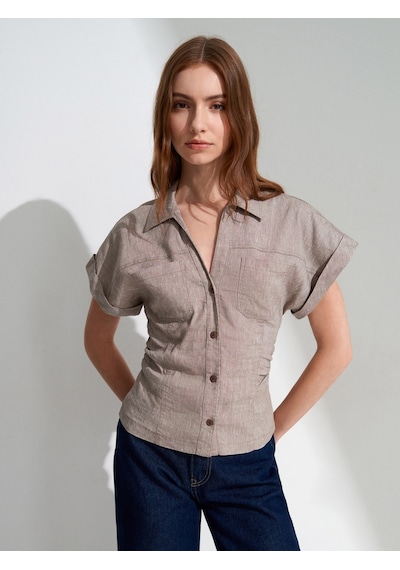 DİLVİN 50548 Drape Vücuda Oturan Gömlek-vizon