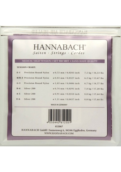 Hannabach 900mht Klasik Gitar Teli Medium/high Gümüş 200 Serisi Profesyonel Konser Teli