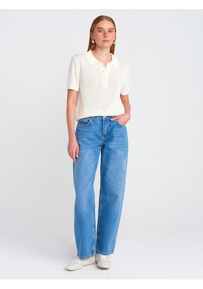 Dilvin 71769 Eskitmeli Mini Balon Denim Pantolon Mavi