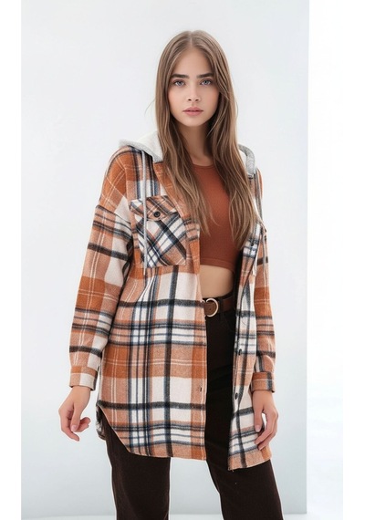 Mamayaga Kadın Desen Bloklu Oduncu Oversize Geniş Kalıp Casual Cepli Kapüşonlu Uzun Boy Ceket Gömlek Kahverengi Mamayaga Kadın Desen Bloklu Oduncu Oversize Geniş Kalıp Casual Cepli Kapüşonlu Uzun Boy Ceket Gömlek Kahverengi