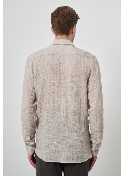 Morven Erkek Bej Pamuk Trend Slim Fit Düğmeli Yaka Gömlek 25ys004011653 Bej