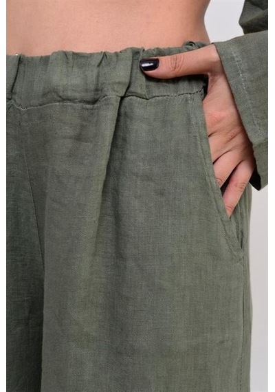 Eren Style İtalyan Fisto Paça Detaylı Keten Pantolon-9893 Haki