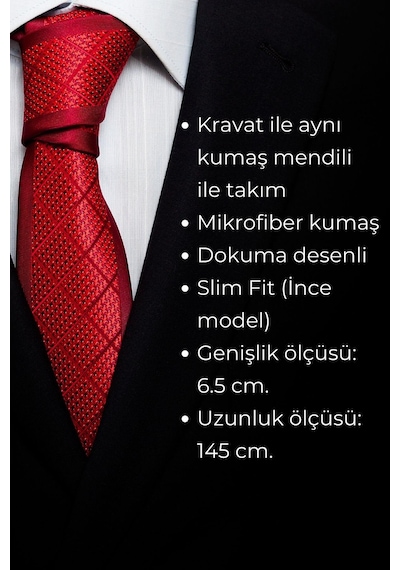 Gaffy Beyaz Karışık Desenli Siyah Dokuma Kumaş Mendilli Slim Fit Kravat // Sdk-2502-1 Siyah