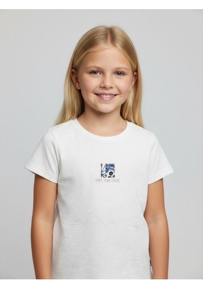Zekids Kız Çocuk Pamuklu Baskılı T-shirt-16762 Ekru