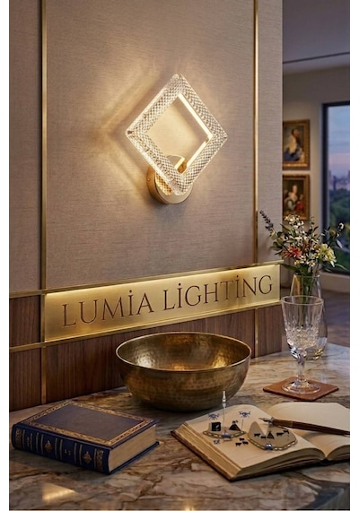 LumiaLighting Yakamoz Model Tekli Gold 3 Renk Modu Kristal Taşlı Salon Mutfak Yatak Çocuk Odası Aplik Altın
