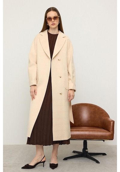 Olcay Torba Cepli Kendinden Desenli Oversize Limited Edition Kaban Krem 3140