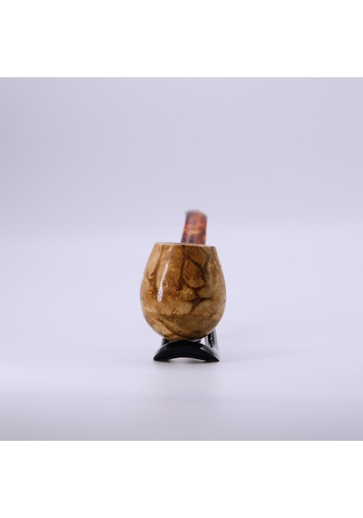 El Oyması Blok Lületaşı Pipo 9mm Filtreli, Akrilik Ağızlık, Klasik Damarlı Strand Model