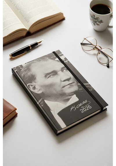 2026 Atatürk Ajanda Premium Sert Kapak Özel Baskı 17x24 Cm Lastikli Ajanda Atatürk Kapaklı Beyaz Ofs907ata