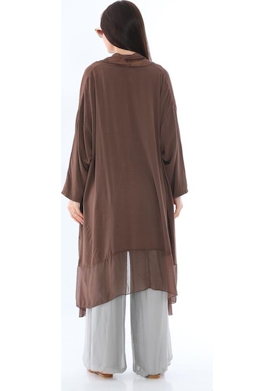 Bohem Stil Italyan Ipek Detaylı Oversize Kap Bluz- Wes Pantolon Takım-8789 Kahverengi Bohem Stil Italyan Ipek Detaylı Oversize Kap Bluz- Wes Pantolon Takım-8789 Kahverengi