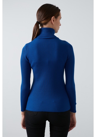 Lela Fitilli Regular Fit Balıkçı Yaka Soft Akrilik Bayan Kazak 4614102 Saks