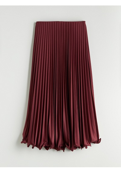Lcw Modest Bordo Beli Lastikli Şifon Pileli Etek