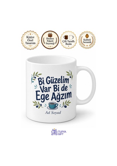 Ege Ağzı Yazılı Komik Baskılı Kupa Bardak Esprili Hediye Porselen Mug Beyaz / Çok Renkli