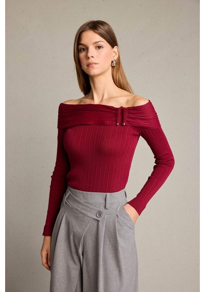 Defacto Açık Omuz Toka Detaylı Uzun Kollu Bluz G3335ax25aubr115 Bordo-br115 Defacto Açık Omuz Toka Detaylı Uzun Kollu Bluz G3335ax25aubr115 Bordo-br115