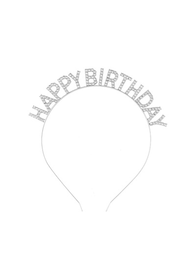 Gümüş Kristal Taşlı Happy Birthday Tacı