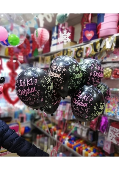 İyiki Doğdun Yazılı Siyah Renkli Yazılı Balon 100 Adet Siyah İyiki Doğdun