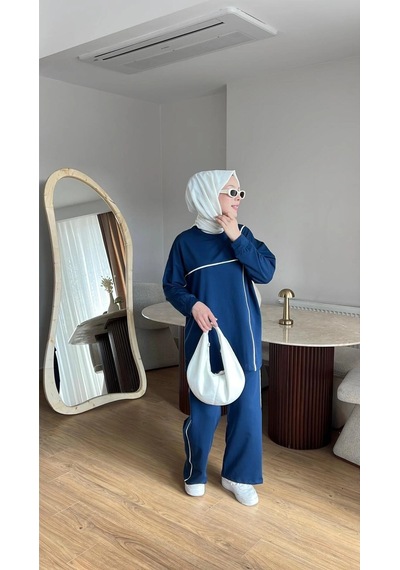 Mihran Butik Olivia Kadın Mevsimlik Penye Alt Üst Spor Ve Rahat Tesettür İkili Takım Lacivert