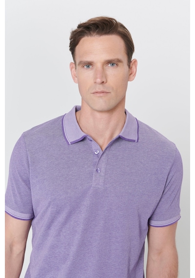 AC&Co / Altınyıldız Classics 4A4820200047MBYXL Düğmeli Polo Yaka Cepsiz Slim Fit Erkek Tişört Mor - Beyaz