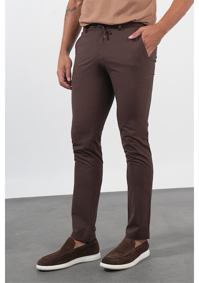 İmza Kahverengi Yan Cep Slim Fit Esnek Jogger Pantolon 1003260179 Koyu Kahverengi