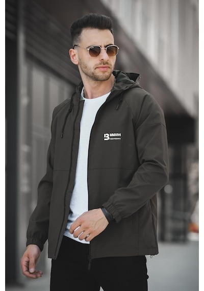Oksit Mmx Baskılı Suya Dayanaklı Slim Fit Erkek Kapüşonlu Mevsimlik Mont Yağmurluk 001