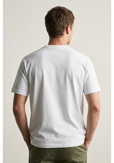 Elemge Pamuk Compact Penye Süprem Beyaz Koala Nakışlı Trend Fit Erkek Tok Kumaş T-shirt Rahat Kesim 2XL