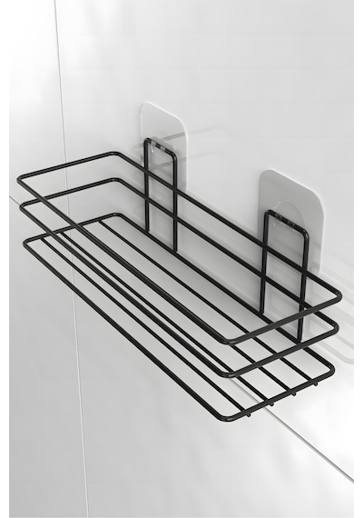 Karteya 3'lü Set Yapışkanlı 4 Kancalı Paslanmaz Banyo Rafı Mat Siyah Banyo Şampuanlık Duşakabin Duş Askısı Siyah