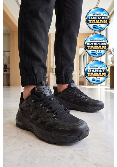 Mc Jamper Bağcıklı Kauçuk Taban Ortopedik Siyah Erkek Yürüyüş Ve Spor Ayakkabı Sneaker 2427