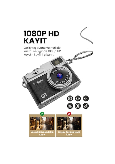Teknoloji Gelsin Mini 1080P Ekranlı Dijital Anahtarlık Vlog Kamerası