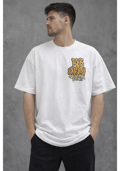 Herkesemoda Ön Ve Arka Yazı Detaylı Basic T-shirt Beyaz