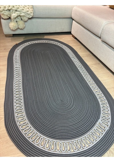 Mavaux Lotus Jüt Hasırlı El Örgüsü Kilim Antrasit - Gri