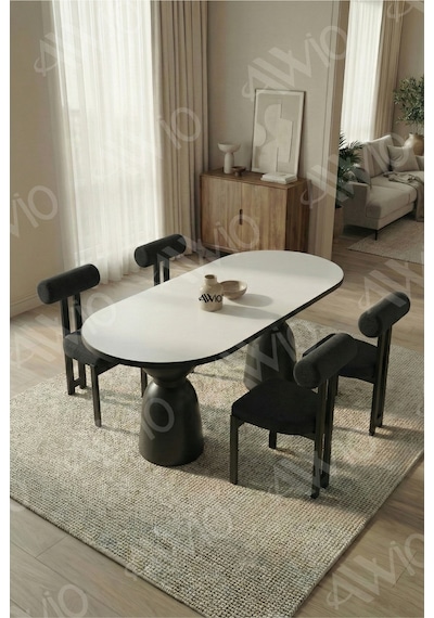 Avvio Castella Serisi Vazo Ayak Bohem 4 'lü Metal Pofi Demonte Sandalye 80x140 Masa Sandalye Takımı Beyaz Masa Sandalye Siyah Kumaş Siyah Avvio Castella Serisi Vazo Ayak Bohem 4 'lü Metal Pofi Demonte Sandalye 80x140 Masa Sandalye Takımı Beyaz Masa Sandalye Siyah Kumaş Siyah