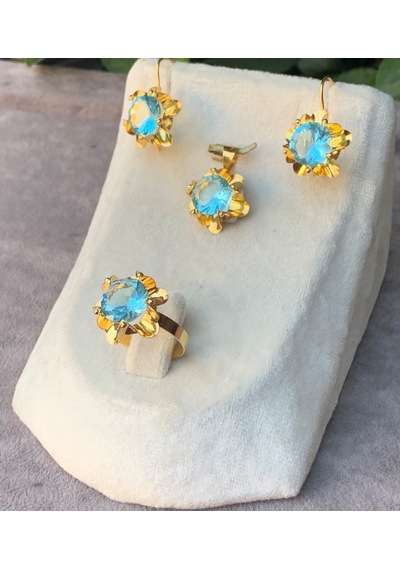 14 Ayar Altın Gül Model Yakut Set