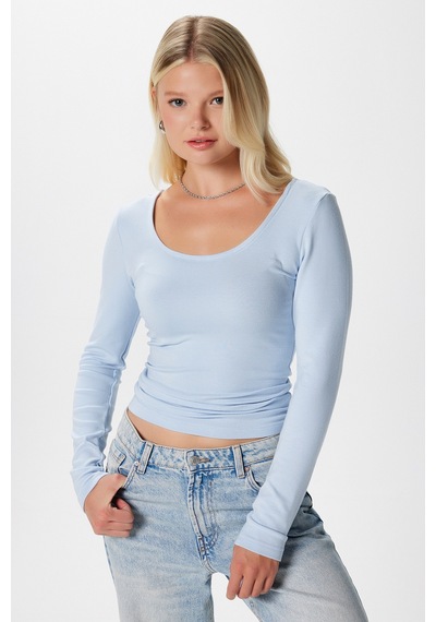 Ritnice Kadın Heat Lux Touch U Yaka Mavi Uzun Kol Soft Bluz Mavi