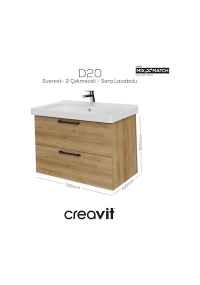 Creavit D20 80 Cm İki Çekmeceli Lavabo Dolabı Everest Melamin Kapak Ahşap Creavit D20 80 Cm İki Çekmeceli Lavabo Dolabı Everest Melamin Kapak Ahşap