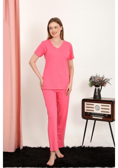 Akbeniz Kadın Kısa Kol Pamuk Penye Pijama Takım Fuşya 4213-fuşya Fuşya