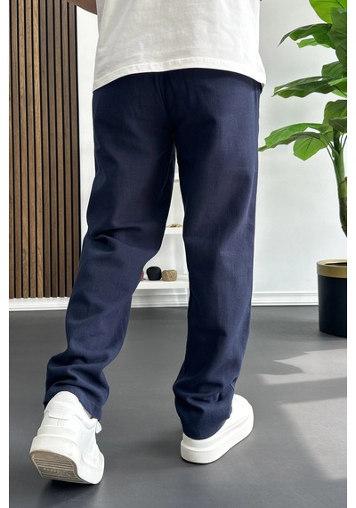 Edwox Erkek Beli Düğmeli Pantolon Lacivert Edw469