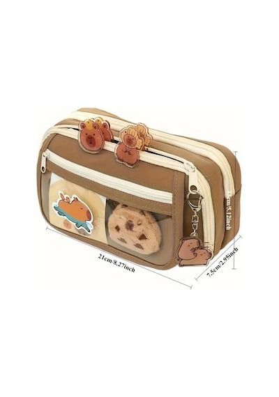 Capybara Kalem Kutusu Kapibara Kalemlik Büyük Kapasiteli Aksesuarlı Geniş Büyük Boy Kawaii Kore Tarzı Sevimli Kalem Kutusu 1 Adet Doll+5 Adet Sticker Dahildir Diğer