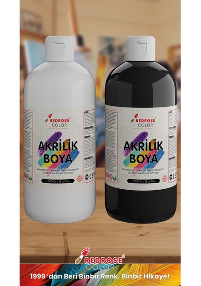 Red Rose Siyah-beyaz Akrilik Boya 2'li Set 2 x 500  G