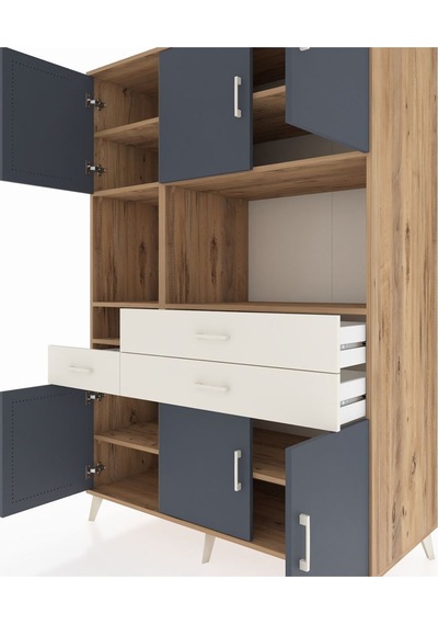 Kronos Dolap 9 Raflı 3 Çekmeceli 6 Kapaklı 132x59x195 Çam-ant... Çam
