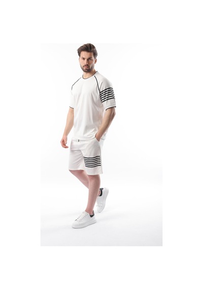 Madmext Ekru Baskılı Reglan Kol Erkek Şort T-shirt Takımı E7306