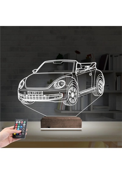 Luvivia Beetle Vosvos Araba Kişiye Özel 3d Lamba - Masa Gece Lambası Şeffaf