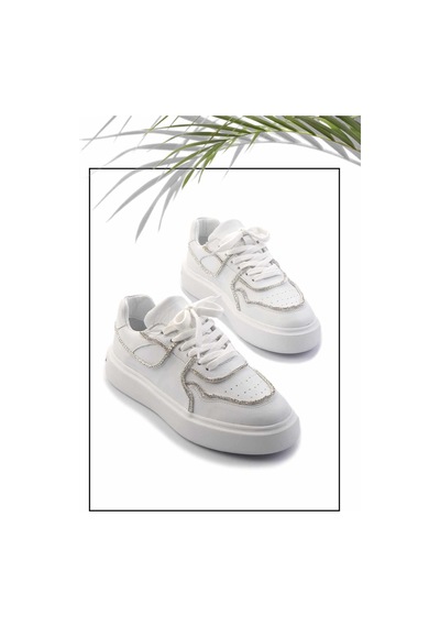 Bambi Beyaz Hakiki Deri Kadın Sneaker K01480136703 Beyaz
