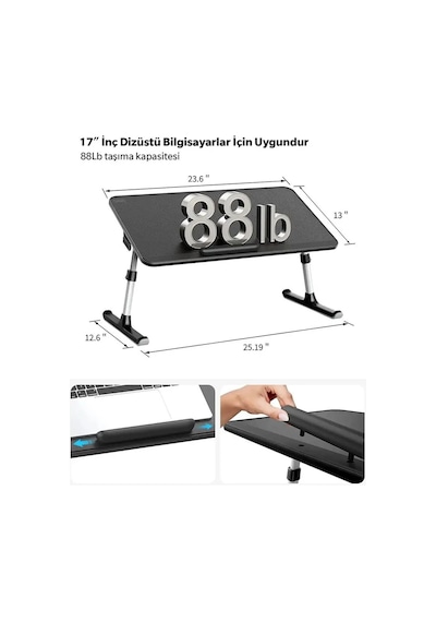 Bix Saiji Al33 Yükseklik Ve Açı Ayarlı Laptop Standı Ergonomik Ve Katlanabilir Çalışma Masası Siyah