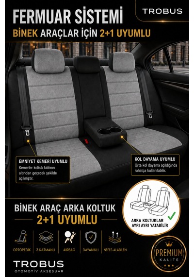 Opel Zafira 5 7 Kişi Oto Koltuk Kılıfı 2003-2011 Gri Başak Serisi Tay Tüyü Tam Set Gri